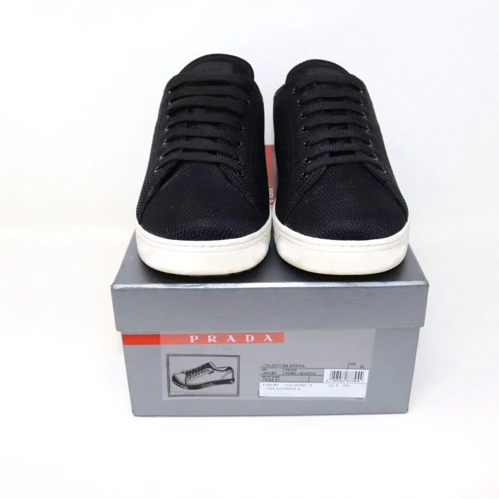 Prada 41 Black Sneaker Mesh Knit Fabric 3E6187 - Picture 3 of 12